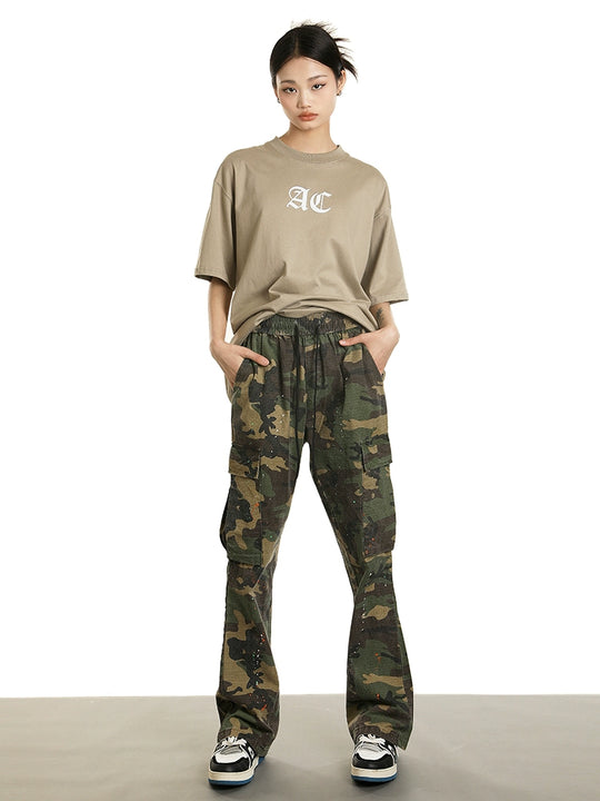 Achock Ink Splash Camouflage Micro Flare Work Pants