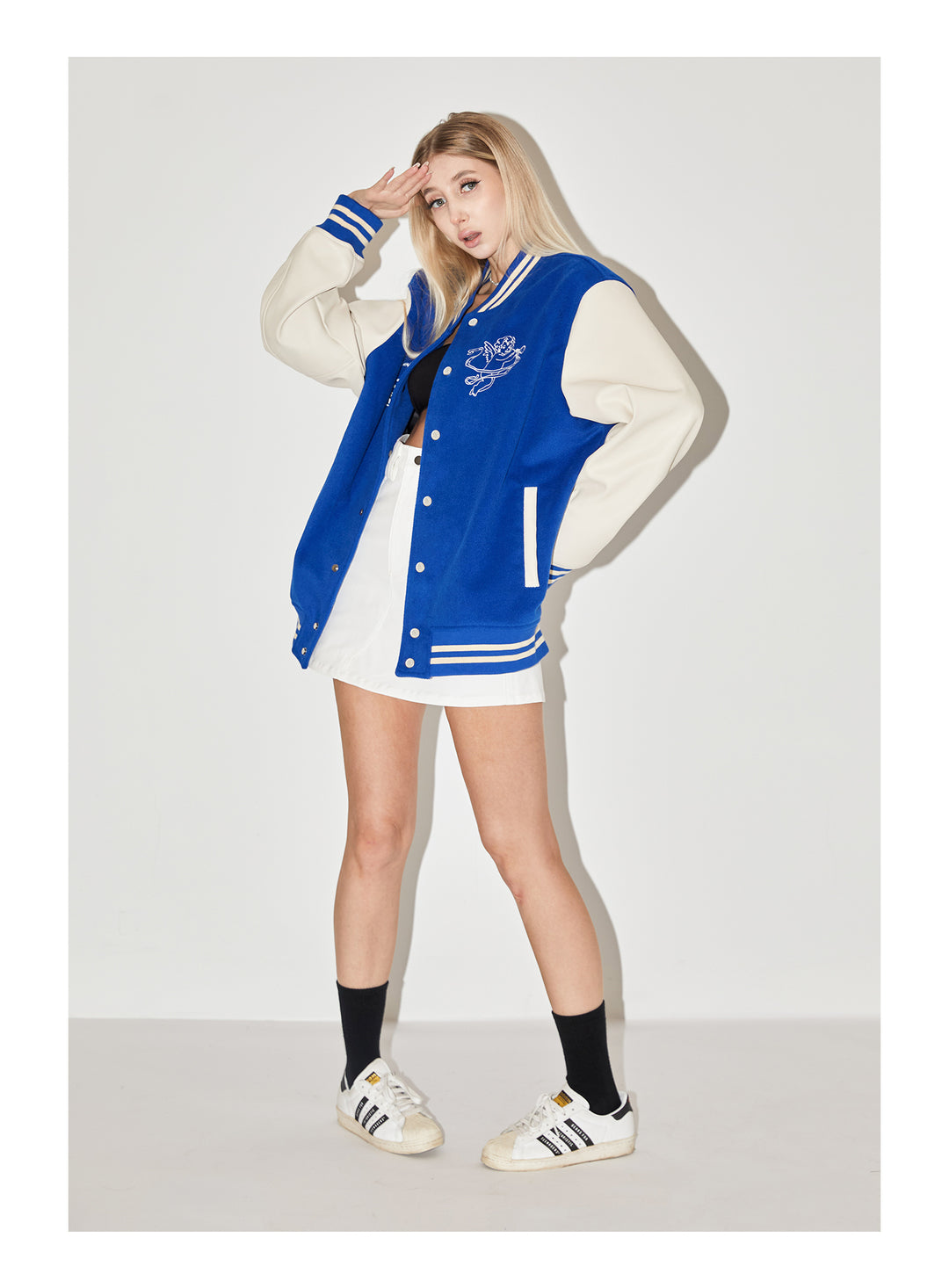 EMPTY REFERENCE Angel Logo Embroidered Baseball Jacket