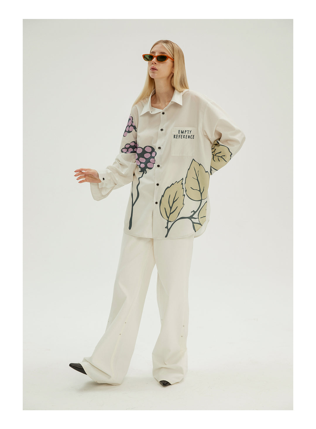 EMPTY REFERENCE Grape Leaf Fruit Print Long Sleeve Shirt