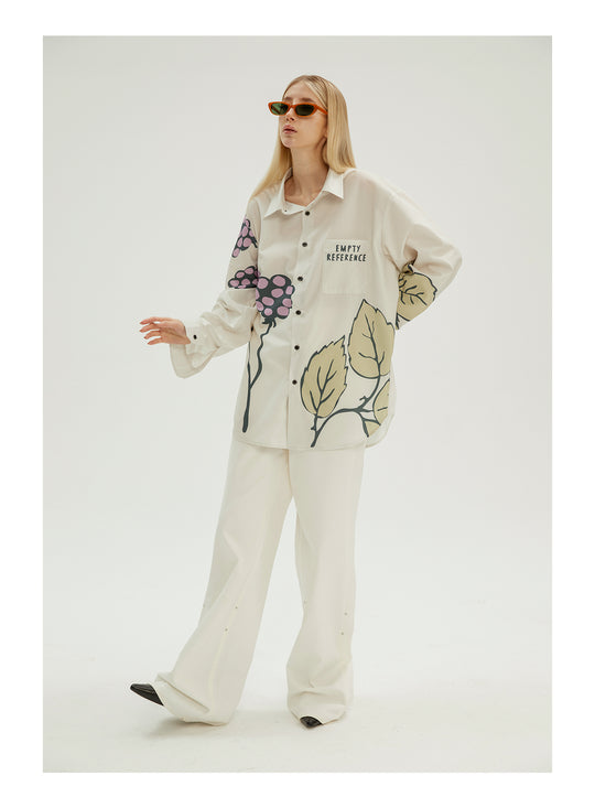 EMPTY REFERENCE Grape Leaf Fruit Print Long Sleeve Shirt