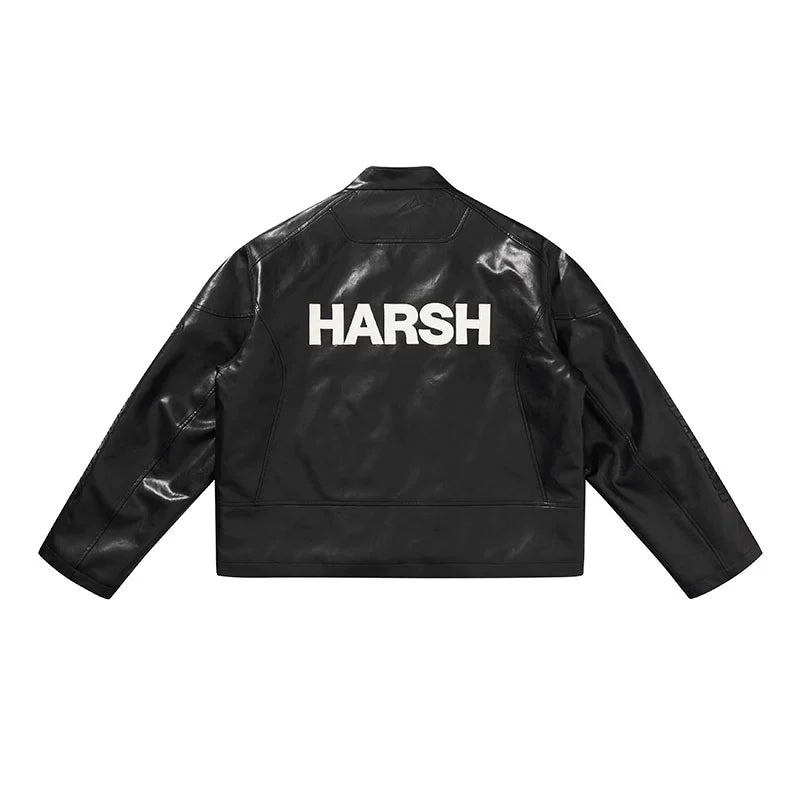 Harsh and Cruel Deconstructed Stitching Embroidered Leather Jacket