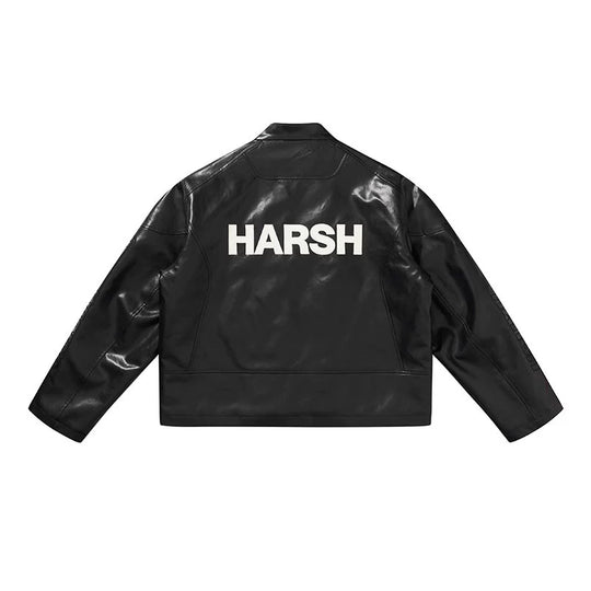 Harsh and Cruel Deconstructed Stitching Embroidered Leather Jacket