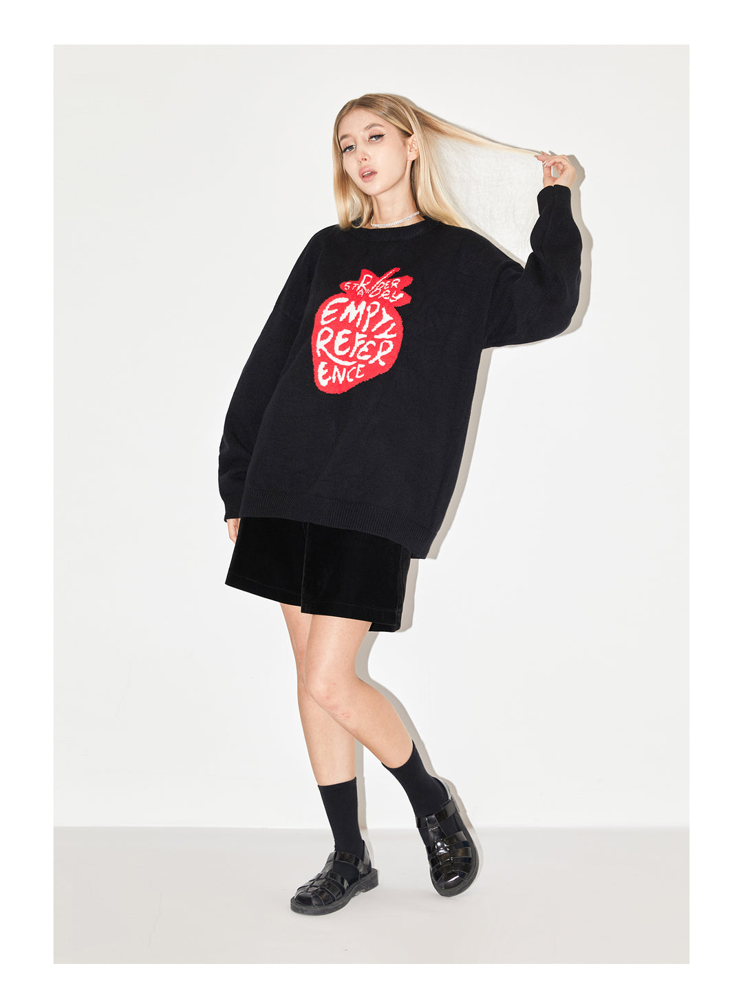 EMPTY REFERENCE I Love Strawberry Jacquard Knit Sweater