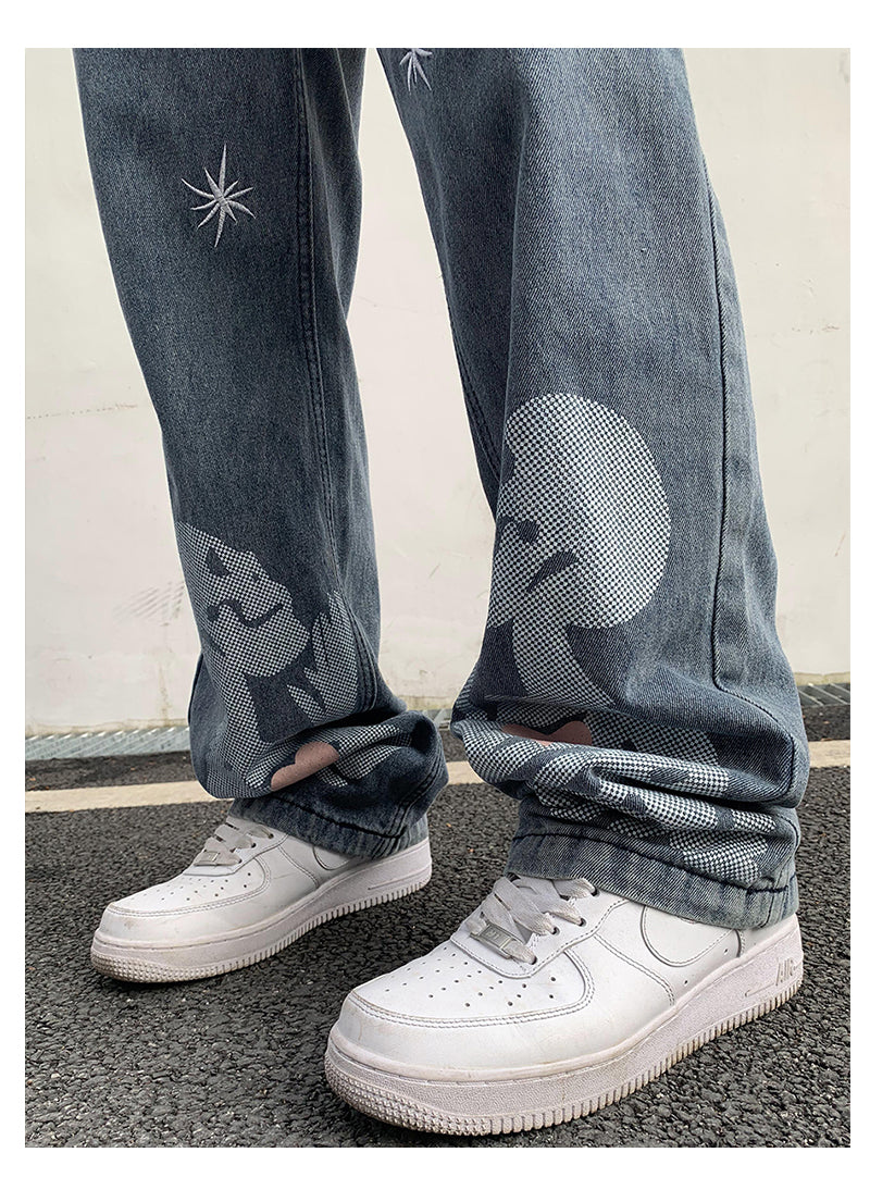 Skull Print Denim Jeans
