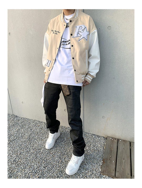 Star Embroidery Stitching Varsity Jacket