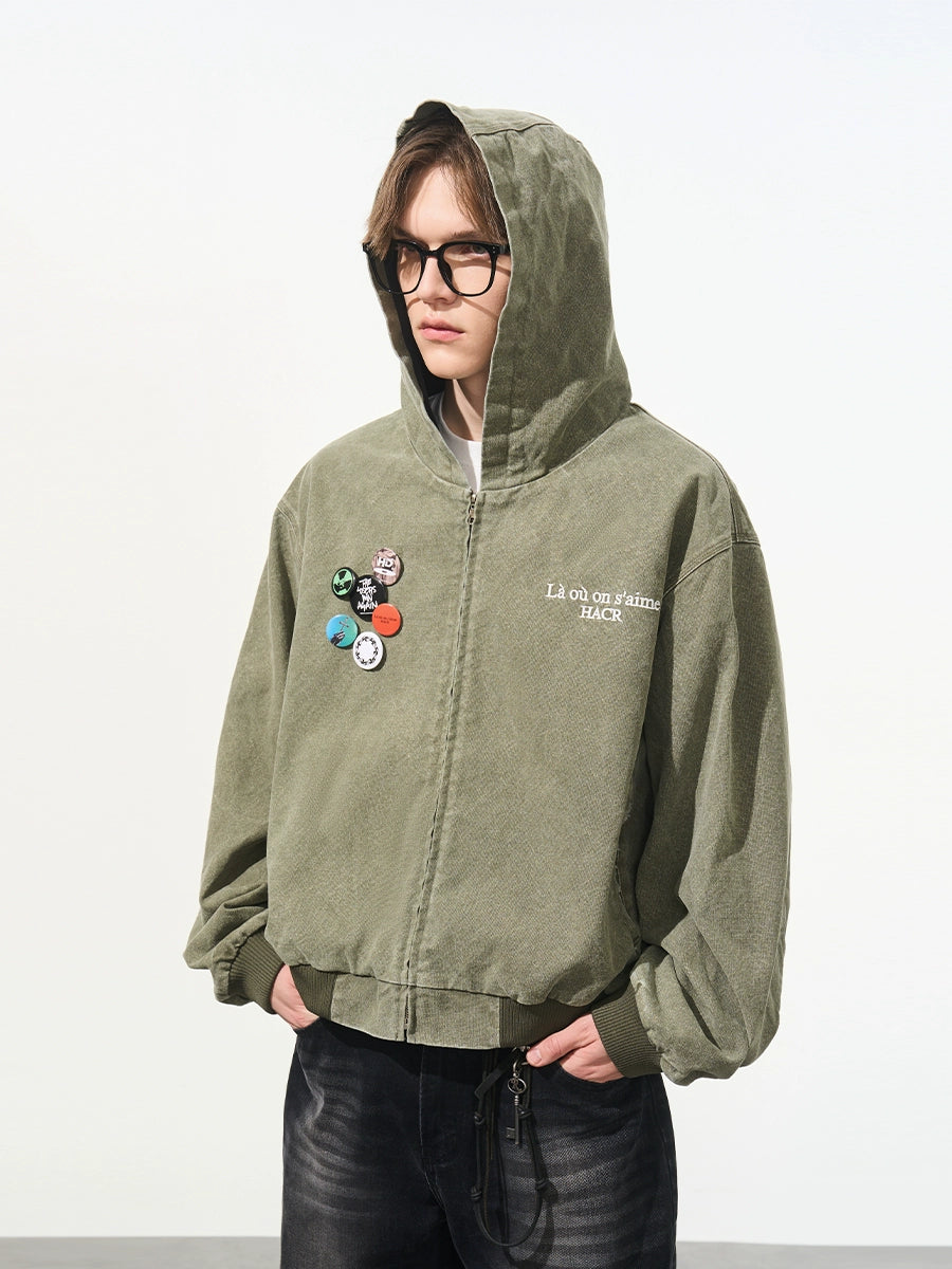 5Harsh and Cruel Retro Pins Washed Hooded Jacket