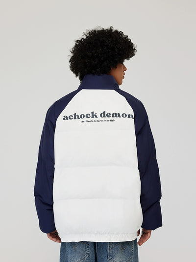 Achock Letter Printed Raglan Sleeve Warm Jacket
