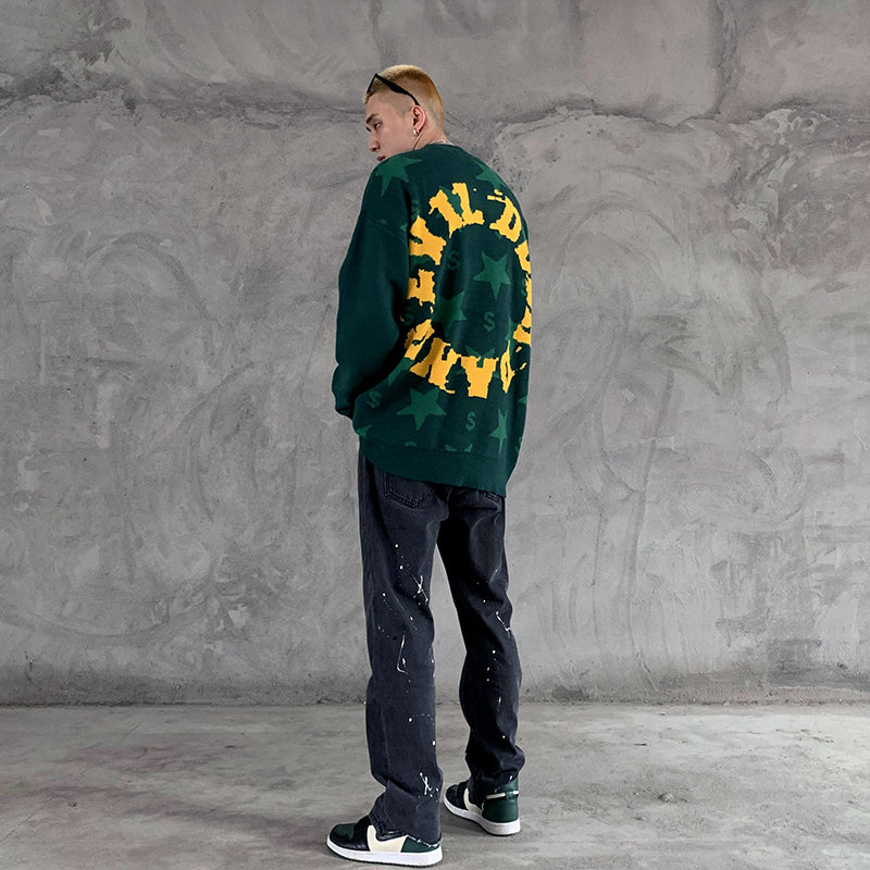 Star Circle Letter Knit Sweater