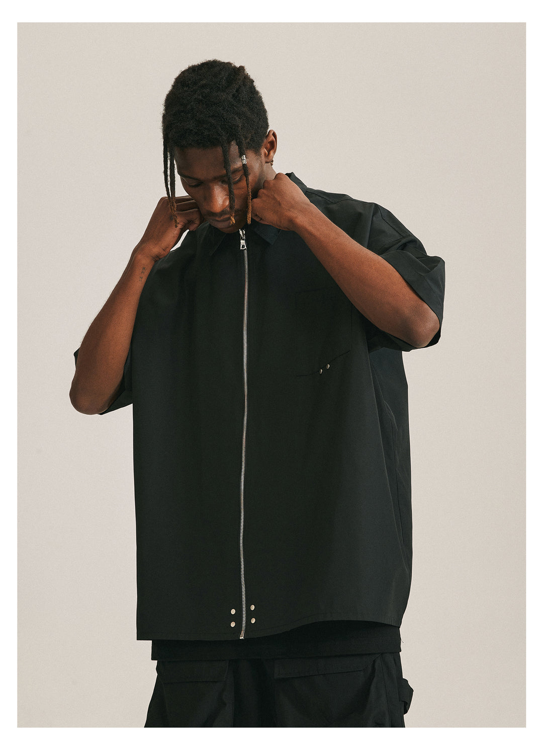 ANTIDOTE Zipper Studded Nylon Shirt