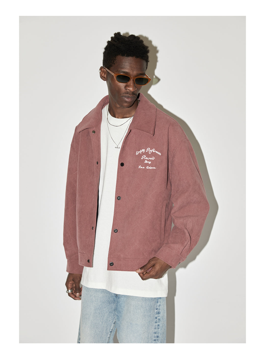 EMPTY REFERENCE Embroidered Diamond Check Pattern Corduroy Jacket