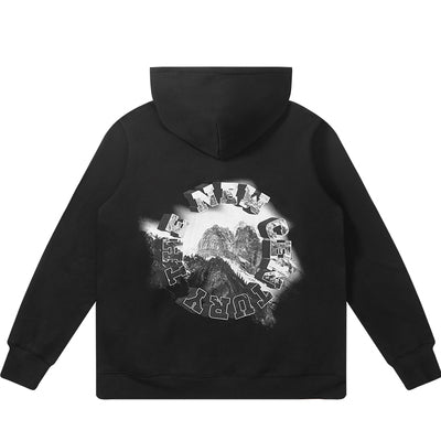 Harsh and Cruel 3D Circle Word Snow Mountain Hoodie