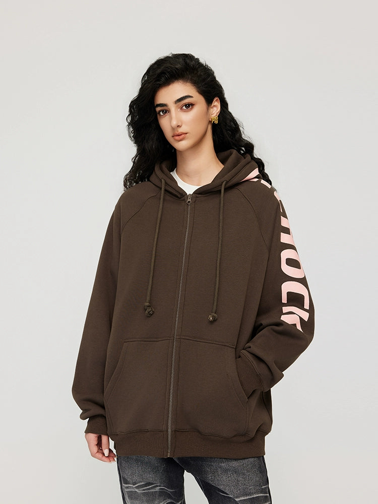 Achock Side Logo Print Zipper Hoodie