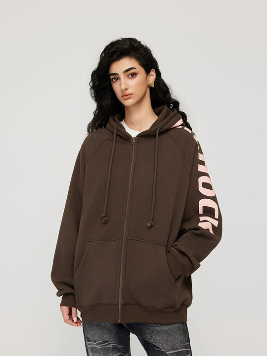 Achock Side Logo Print Zipper Hoodie