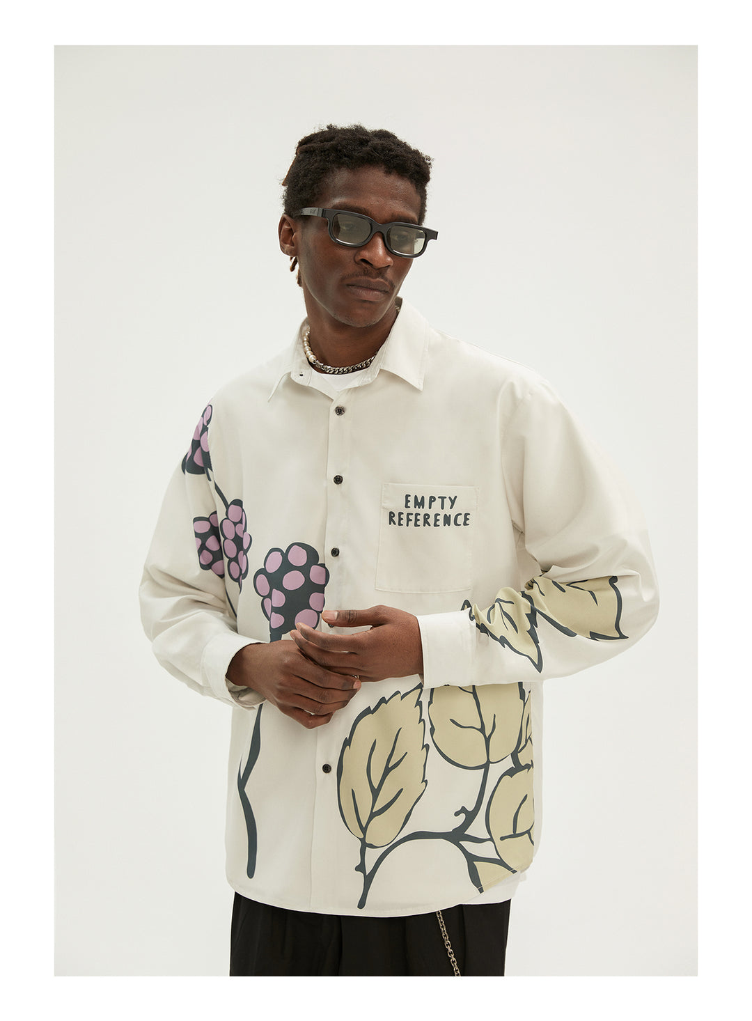 EMPTY REFERENCE Grape Leaf Fruit Print Long Sleeve Shirt