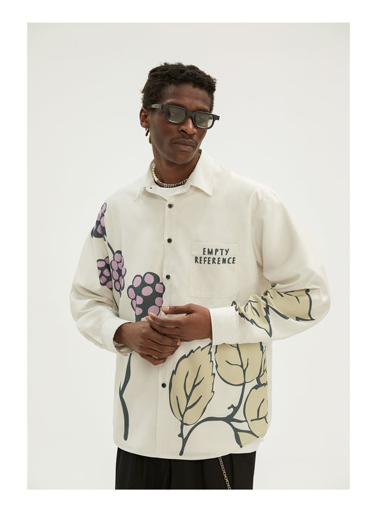 EMPTY REFERENCE Grape Leaf Fruit Print Long Sleeve Shirt