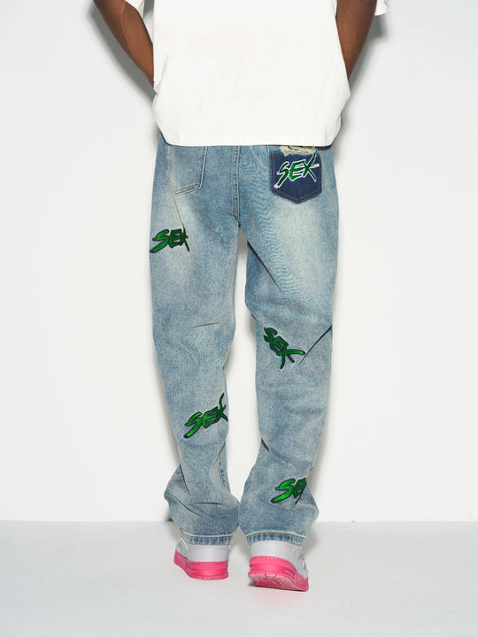 Harsh and Cruel Distressed Embroidered Loose Denim
