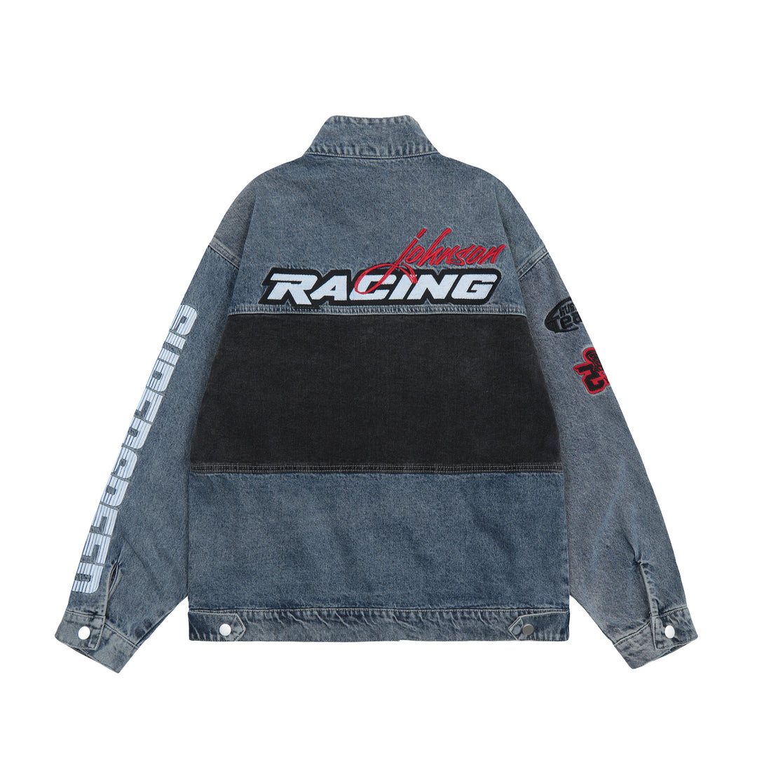 F3F Select Embroidered Motorcycle Racing Denim Jacket