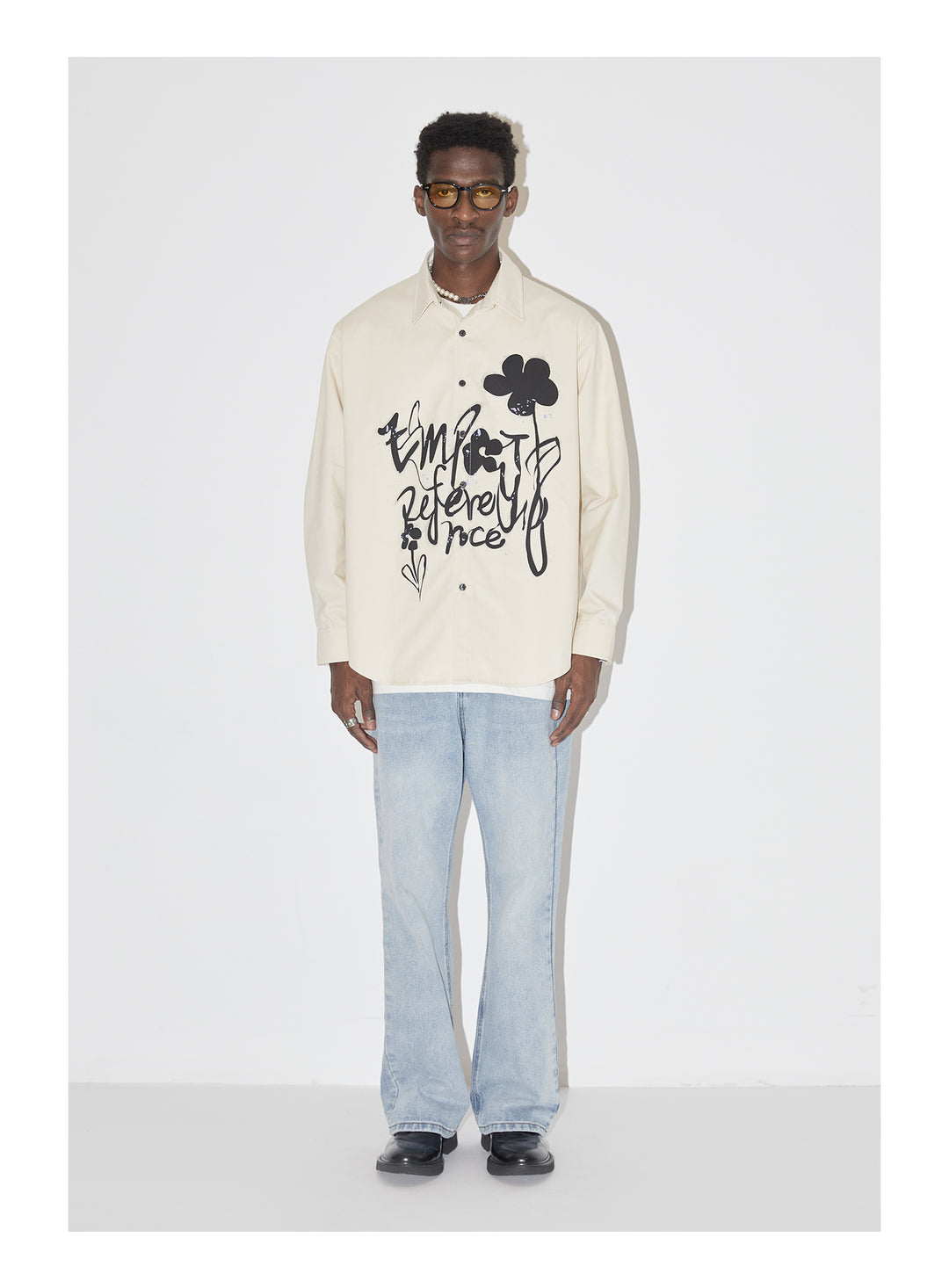 EMPTY REFERENCE Ink Graffiti Flower Print Long Sleeved Shirt