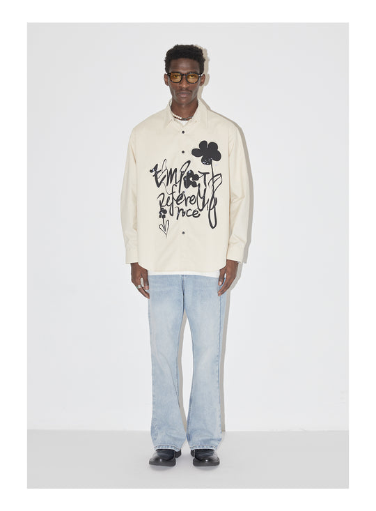 EMPTY REFERENCE Ink Graffiti Flower Print Long Sleeved Shirt