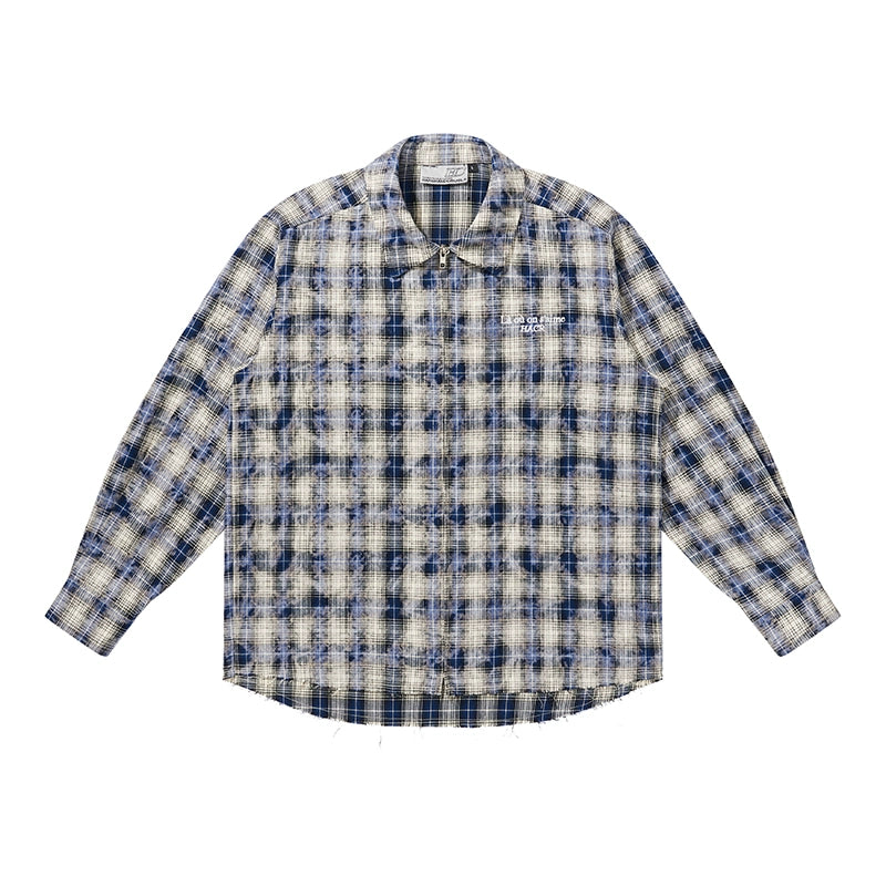 Harsh and Cruel Distressed Checkered Plaid Zipper Shirt