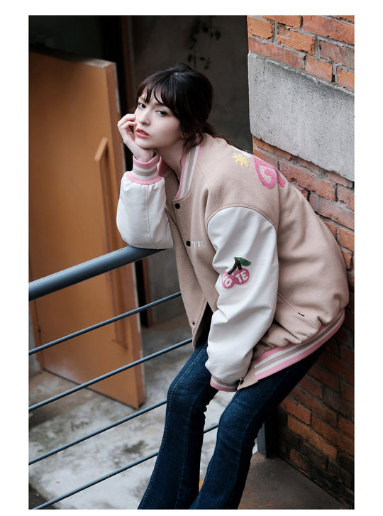 VOTE Patch Embroidered Cherry Varsity Jacket