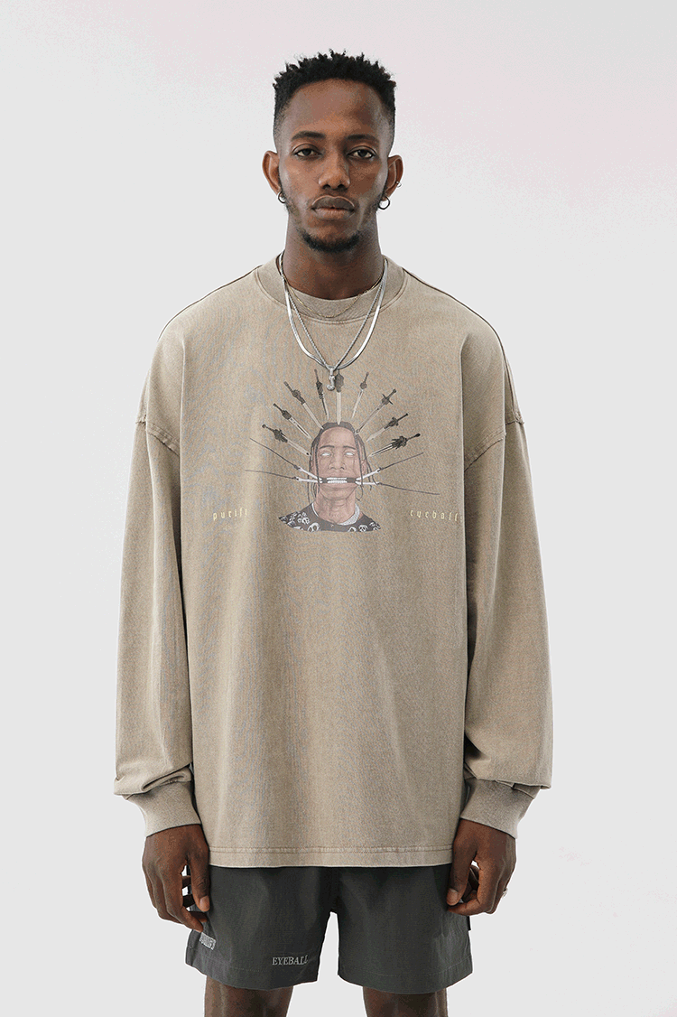 JHYQ Portrait Print Long Sleeved Tee
