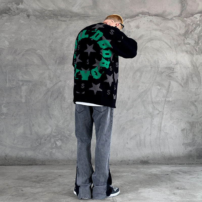 Star Circle Letter Knit Sweater