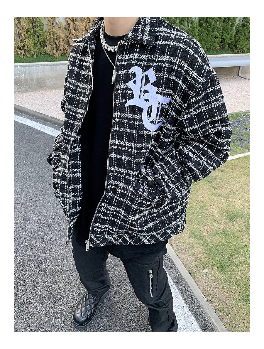 Embroidered Plaid Shirt Jacket