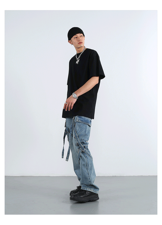 F3F Select Straps Washed Denim Jeans