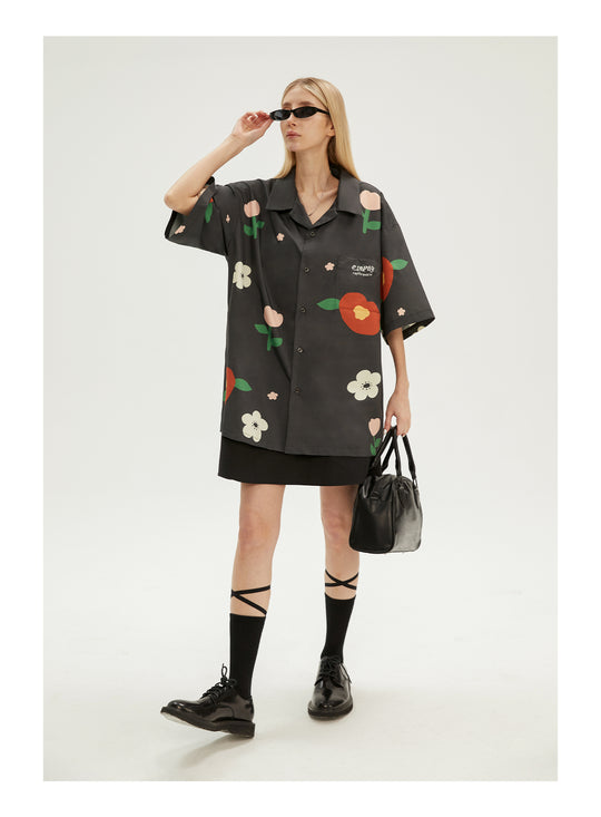 EMPTY REFERENCE Peach Flower Short Sleeve Shirt