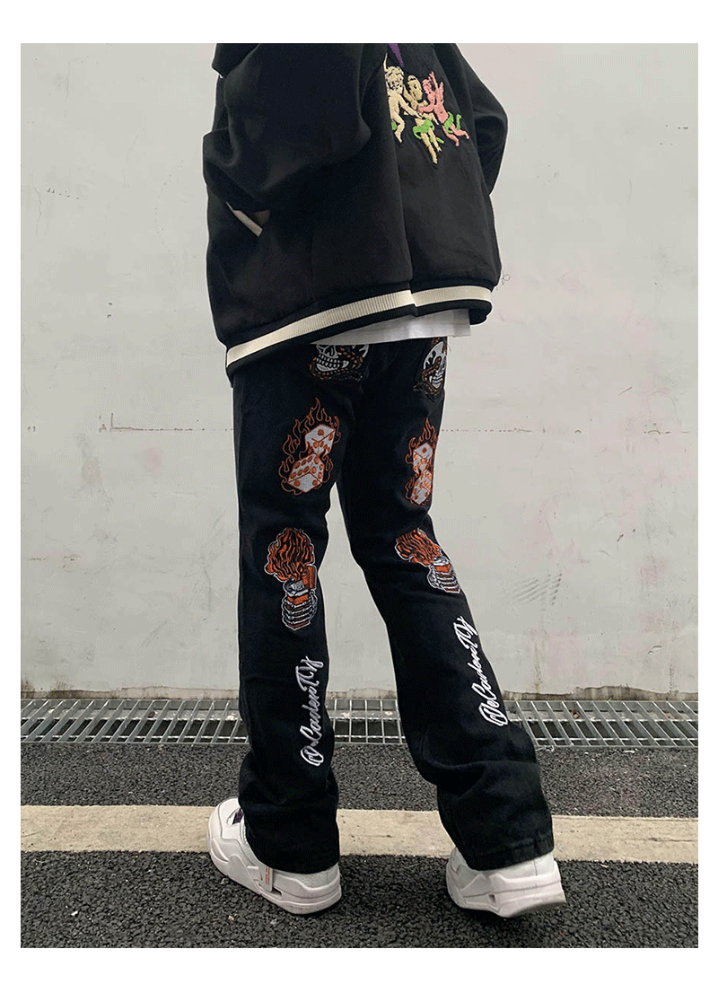Skull Embroidered Denim Jeans