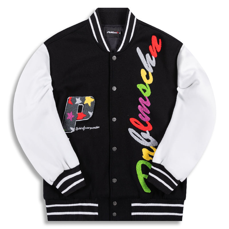 PRBLMS Rainbow LOGO Embroidered Varsity Jacket | Face 3 Face