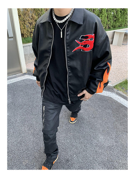 Flame Embroidery Varsity Jacket