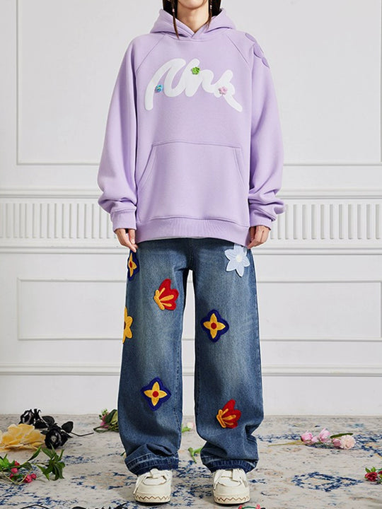 Achock Creative Letter Petal Embroidery Denim Jeans | Face 3 Face