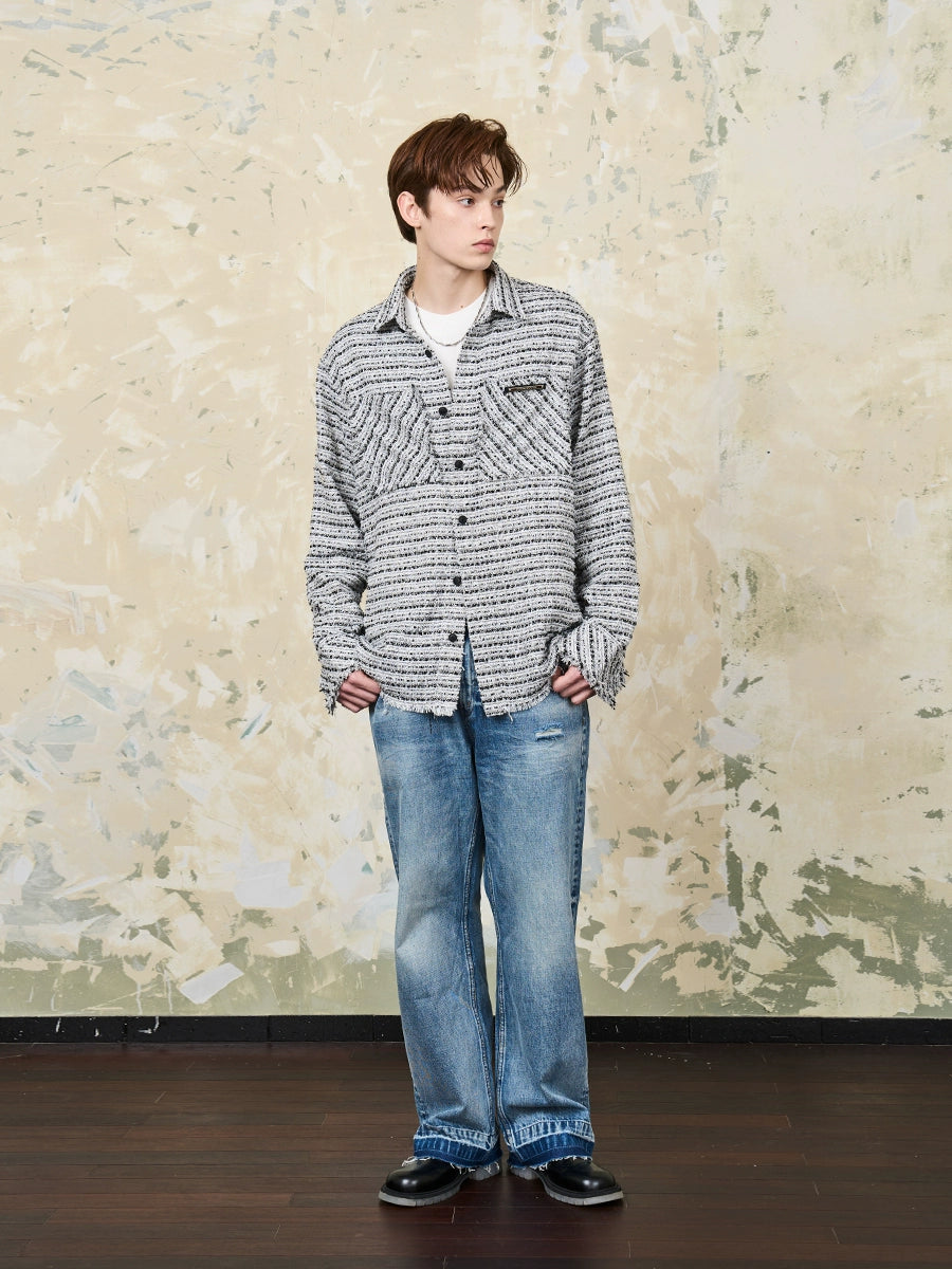 Harsh and Cruel Distressed Tweed Long Sleeve Shirt