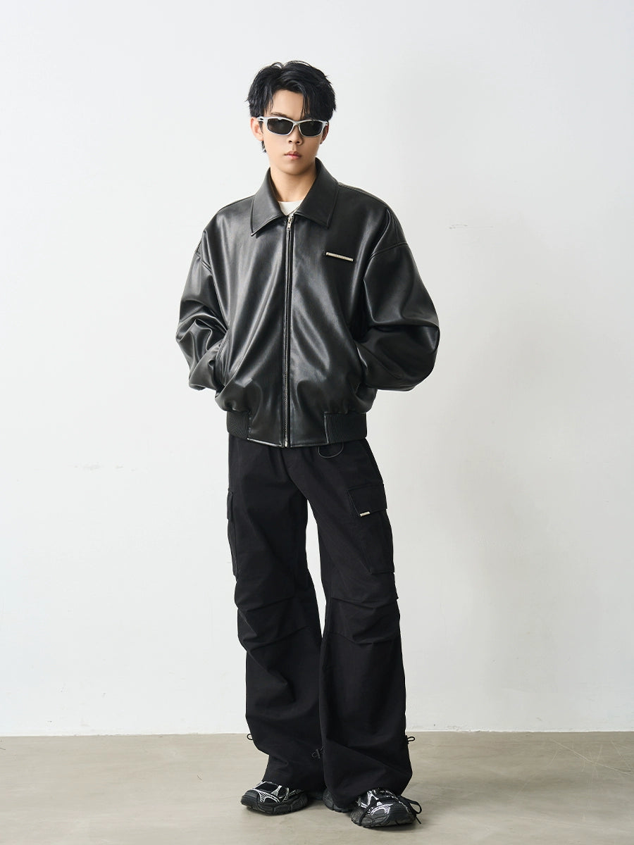 Harsh and Cruel Embossed PU Leather Embroidered Jacket