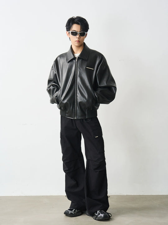 Harsh and Cruel Embossed PU Leather Embroidered Jacket