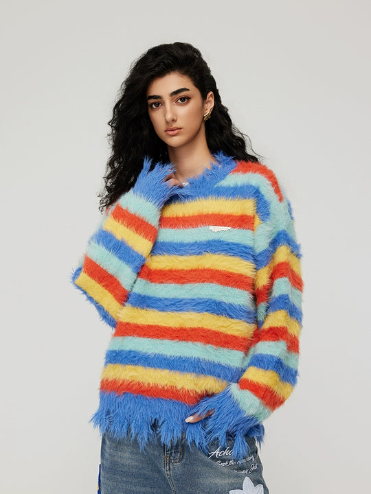 knitted sweater | Achock Gradient Striped Knit Sweater | Face 3 Face