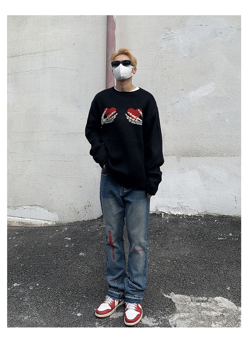 Skeleton Hands Heart Knit Sweater