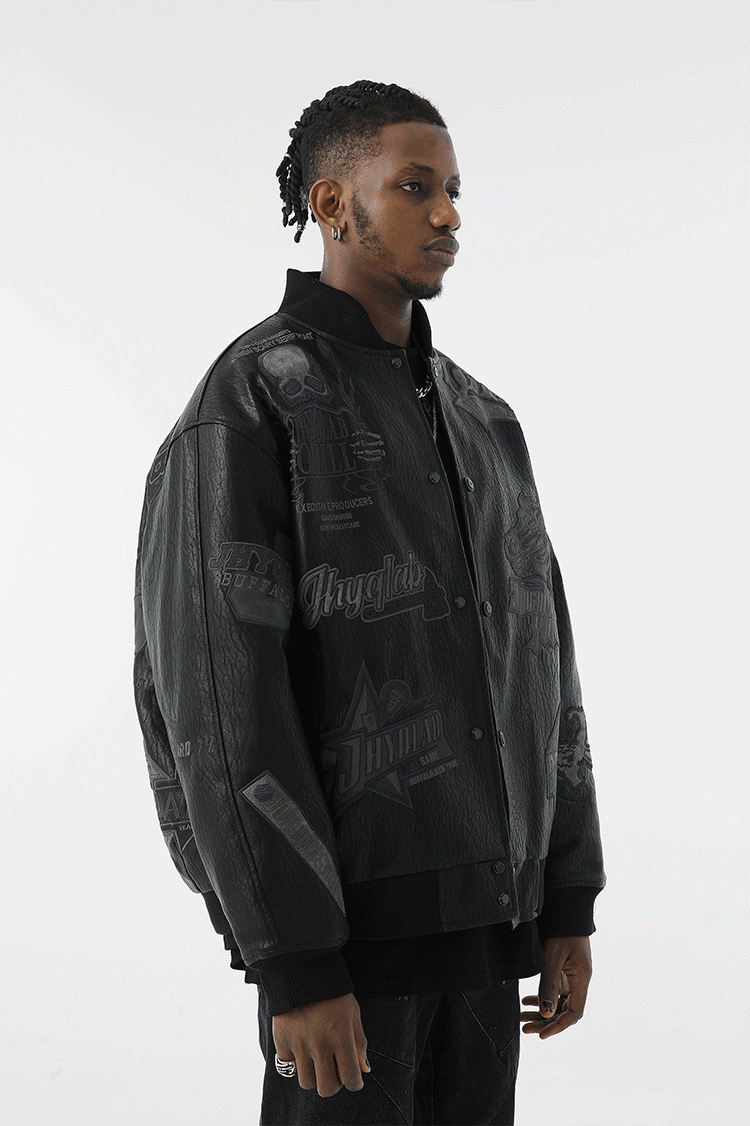 JHYQ Embroidered  PU Leather Baseball Jacket