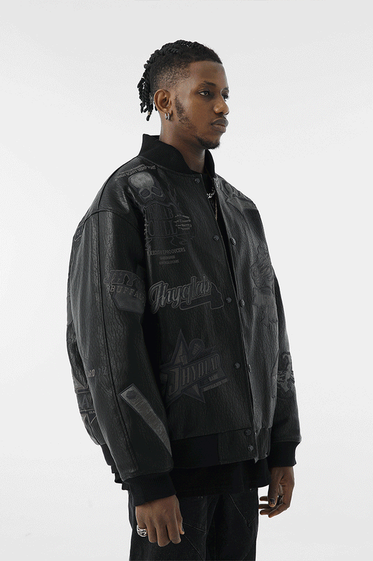JHYQ Embroidered  PU Leather Baseball Jacket
