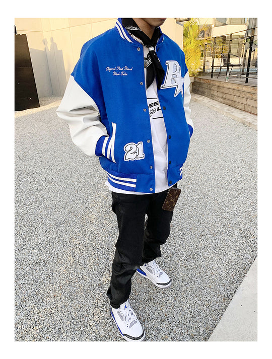 Star Embroidery Stitching Varsity Jacket