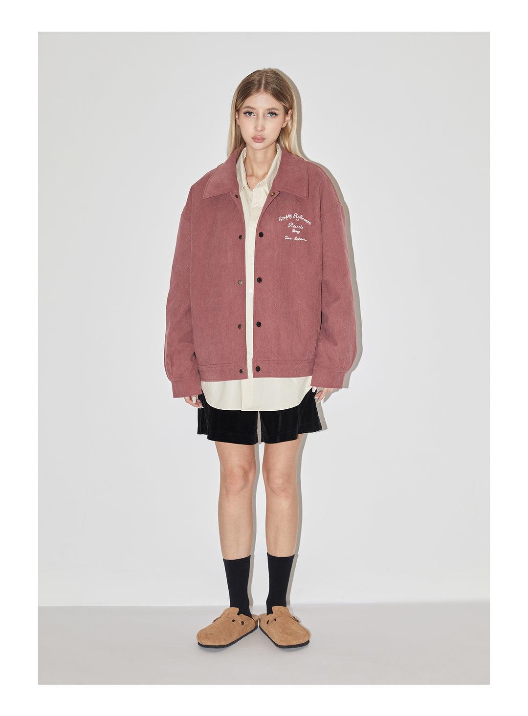 EMPTY REFERENCE Embroidered Diamond Check Pattern Corduroy Jacket