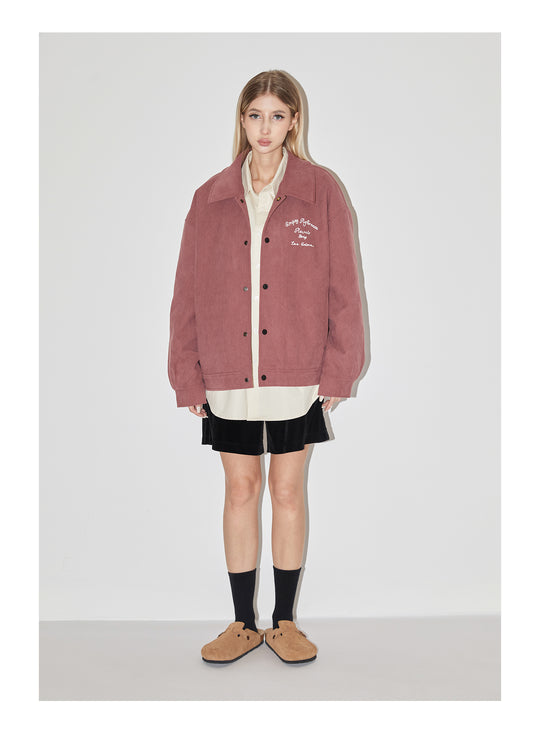 EMPTY REFERENCE Embroidered Diamond Check Pattern Corduroy Jacket