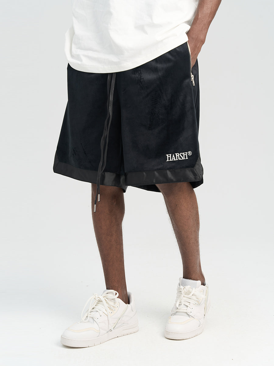 Harsh and Cruel Embroidered Logo Velvet Basketball Shorts