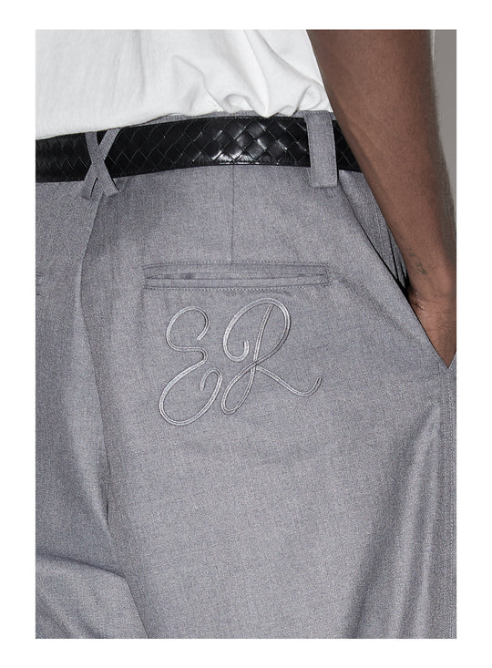 EMPTY REFERENCE Embroidered Silhouette Drape Suit Pants