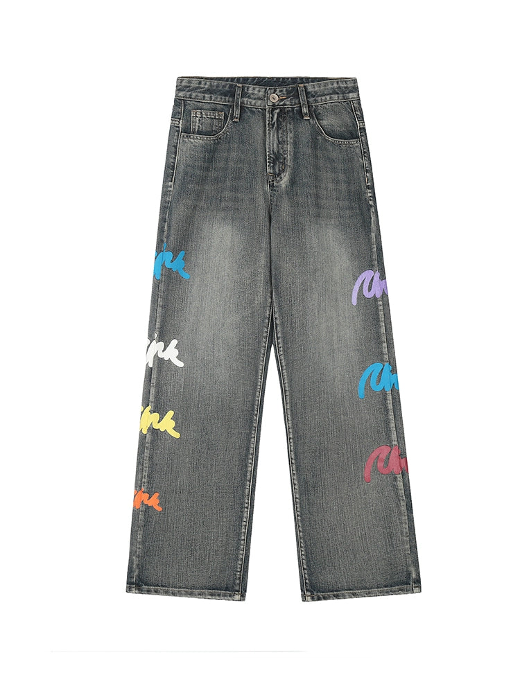 Achock Colorful Bubble Print Denim Jeans