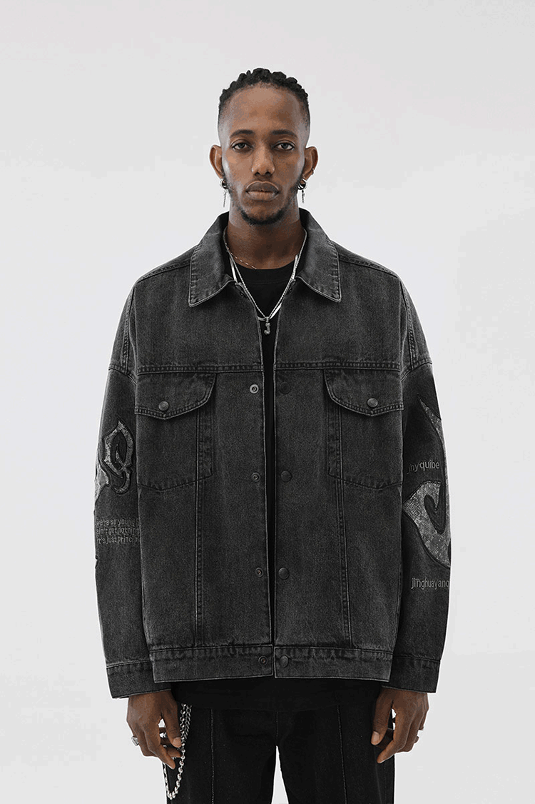 JHYQ Washed Embroidered Print Denim Jacket