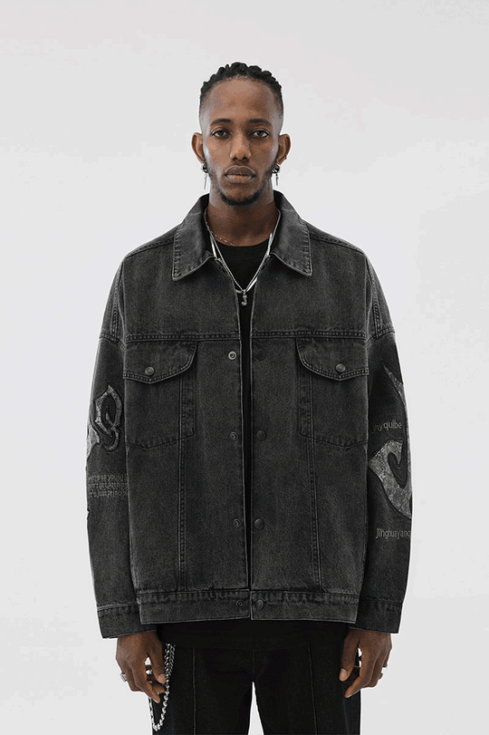 JHYQ Washed Embroidered Print Denim Jacket