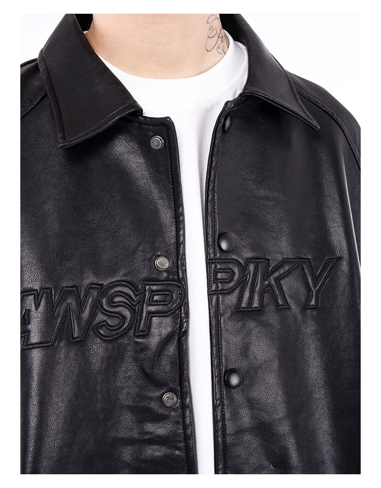 AW SPIKY HEAD Leather Varsity Jacket